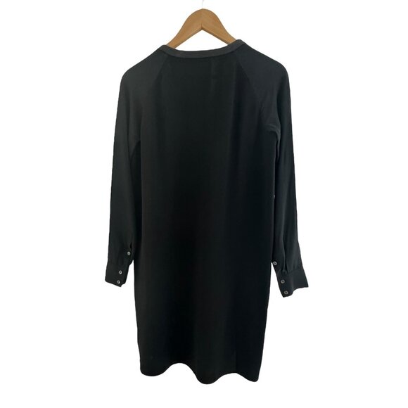 VINCE. Black Mixed Media Long Sleeve Dress w/Pockets Size 4 Tunic Leather Silk‎ - Picture 8 of 15